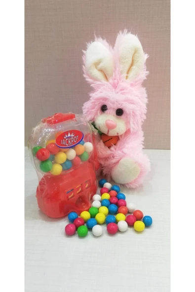 Şeker Adası 2 Si 1 Arada / Sevimli Arkadaşım Havuç Seven Tavşan 15 Cm Ve Kırmızı Jackpot Sakız Makinesi ürün görseli