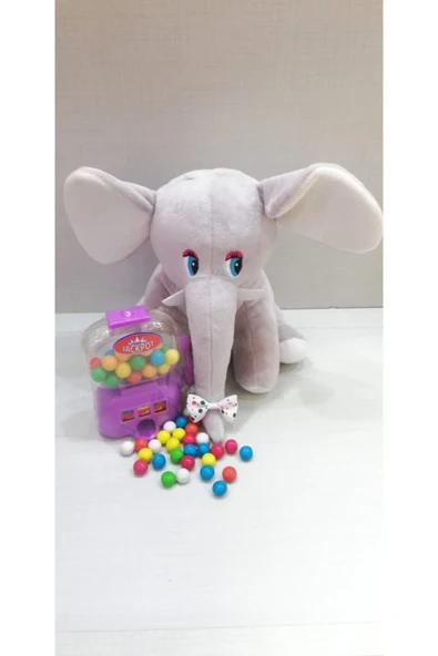 Şeker Adası 2 Si 1 Arada / Sevimli Gri Fil 25 Cm Ve Mor Jackpot Sakız Makinası ürün görseli