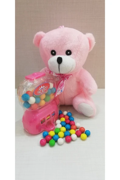 Şeker Adası 2 Si 1 Arada / Sevimli Ayı 20 Cm Ve Pembe Jackpot Sakız Makinası ürün görseli