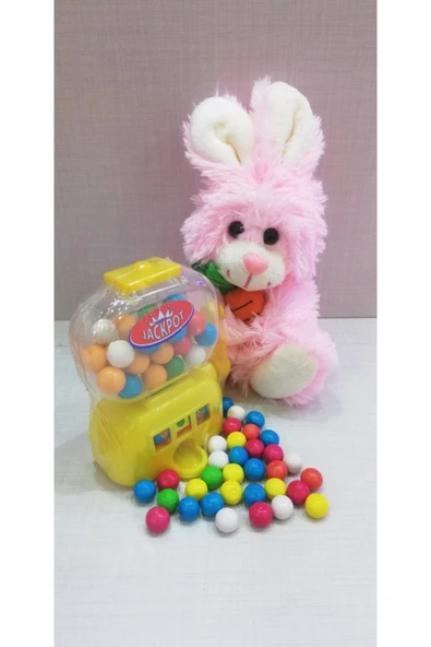 Şeker Adası 2 Si 1 Arada / Sevimli Arkadaşım Havuç Seven Tavşan 15 Cm Ve Sarı Jackpot Sakız Makinesi ürün görseli