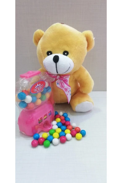 Şeker Adası 2 Si 1 Arada / Sevimli Ayı 20 Cm Ve Pembe Jackpot Sakız Makinası ürün görseli