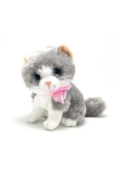 Şeker Adası Miyavlayan Sesli Gri Beyaz Desenli Peluş Kedi ürün görseli