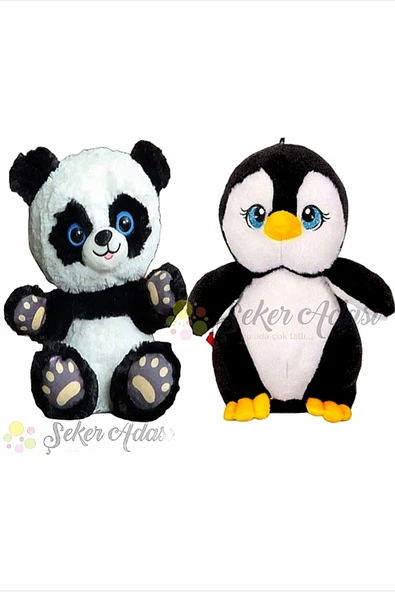 Şeker Adası Kaliteli Peluş Panda Ayı Ve Peluş Penguen Oyuncak - Uyku & Oyun Arkadaşı