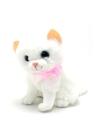 Şeker Adası Miyavlayan Sesli Gri Beyaz Desenli Peluş Kedi skradapelu04 ürün görseli