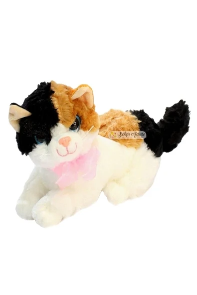 Şeker Adası Acar Siyah Sarı Yatan Kedi Sesli Büyük Peluş 25 Cm--skradapelus29 - 2