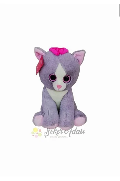 Şeker Adası Miyavlayan Pembe Tokalı Camgöz Peluş Sesli Kedi 30 Cm ( KEDİ SESİ ÇIKARAN ) - Resim 2