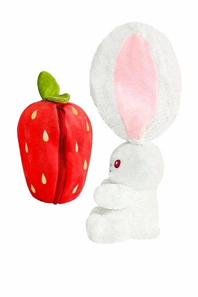 Şeker Adası Sevimli Çilek - Havuç Tavşan 28 Cm Özel Tasarım Yumuşacık Kumaş Hediyelik - Resim 4