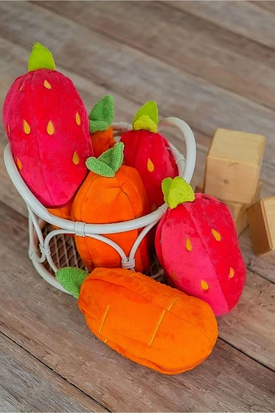 Şeker Adası Sevimli Çilek - Havuç Tavşan 28 Cm Özel Tasarım Yumuşacık Kumaş Hediyelik - Resim 3