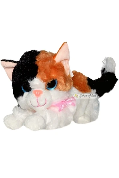 Şeker Adası Acar Siyah Sarı Yatan Kedi Sesli Büyük Peluş 25 Cm--skradapelus29