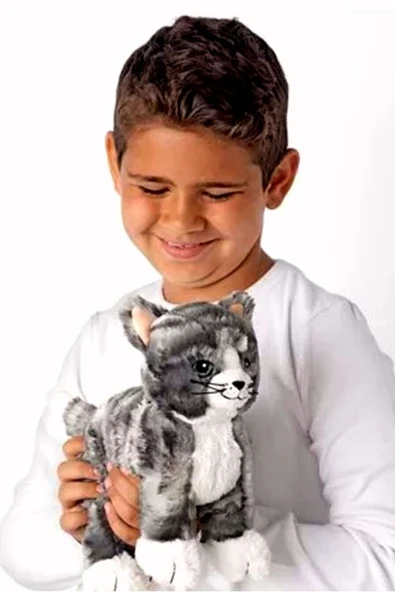 Şeker Adası Sevimli Yumuşacık Gri Beyaz Oyun Arkadaşım Tekir Kedi 30 cm ürün görseli