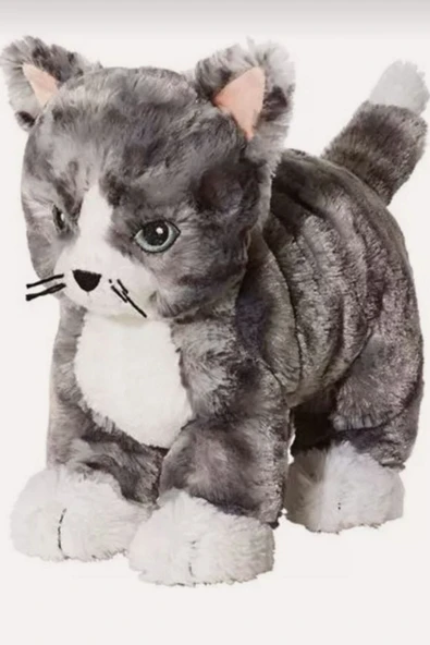 Şeker Adası Sevimli Yumuşacık Gri Beyaz Oyun Arkadaşım Tekir Kedi 30 cm - Resim 2