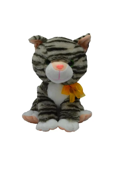 Şeker Adası Miyavlayan Tekir Peluş Sesli Kedi 28 Cm ( KEDİ SESİ ÇIKARAN ) Gri Siyah - 1