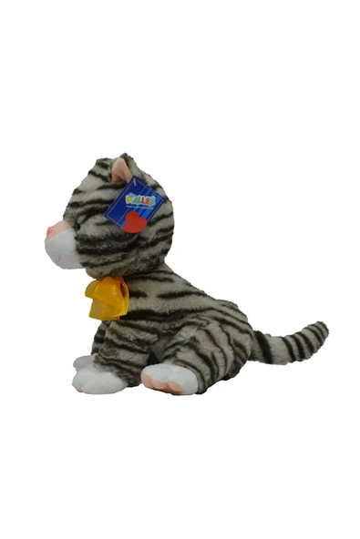 Şeker Adası Miyavlayan Tekir Peluş Sesli Kedi 28 Cm ( KEDİ SESİ ÇIKARAN ) Gri Siyah - 3