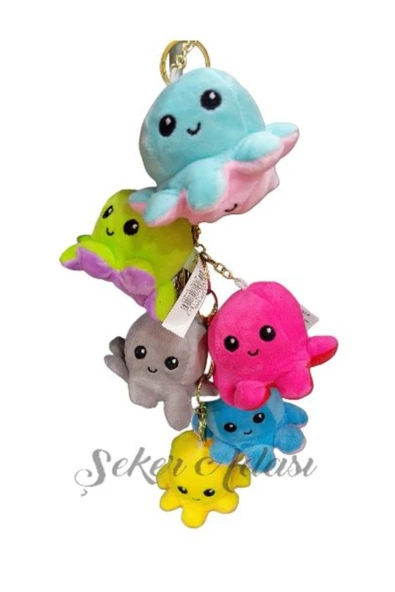 Şeker Adası Mutlu - Üzgün Peluş Ahtapot Oyuncak Çift Taraflı Duygusal Renkli 1 Adet Anahtarlık ürün görseli