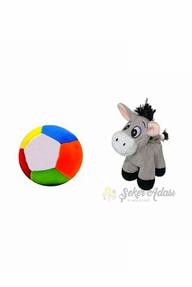 Şeker Adası Peluş Küçük Yavru Eşek 15 cm ve Peluş Top 12 cm - 2 Ürün 1 Arada Oyuncak ürün görseli