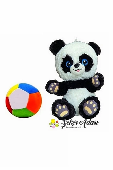 Şeker Adası Peluş Panda Ayı 28 cm ve Peluş Top 12 cm - 2 Ürün 1 Arada Oyuncak