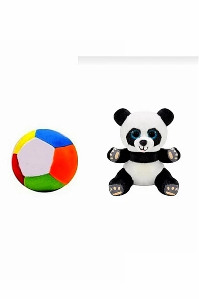 Şeker Adası Peluş Küçük Yavru Panda Ayı 15 cm cm ve Peluş Top 12 cm - 2 Ürün 1 Arada Oyuncak