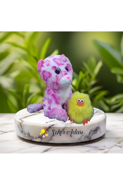 Şeker Adası Sevimli Peluş Pembe Kedi  ve Civciv Oyuncak ürün görseli