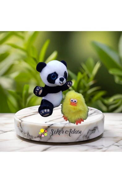 Şeker Adası Sevimli Peluş Camgöz Panda Ayı ve Civciv