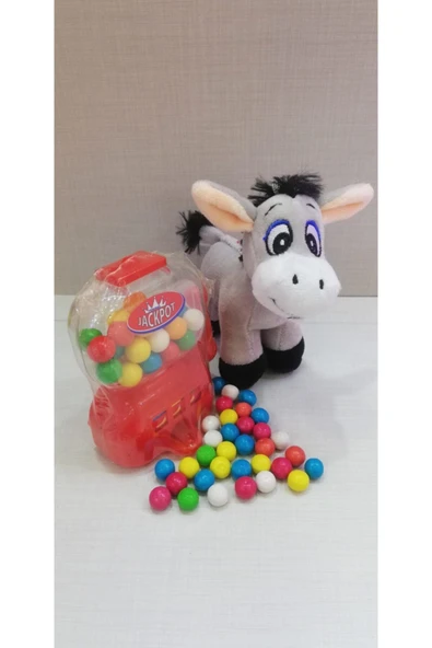 Şeker Adası 2 Si 1 Arada / Sevimli Arkadaşım Eşek Sıpası 15 Cm Ve Kırmızı Jackpot Sakız Makinesi ürün görseli