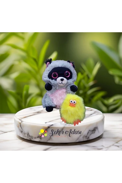 Şeker Adası Sevimli Peluş Rakun Kedi ve Civciv - Resim 2