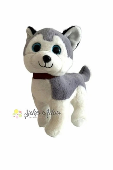Şeker Adası Sevimli Ayakta Duran Havlayan Peluş Sibirya Kurt Köpek 20 Cm Sesli Husky Köpek