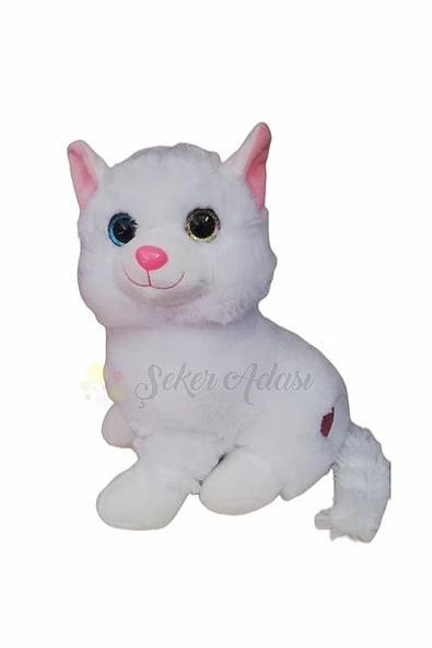 Şeker Adası Sevimli Beyaz Kalpli Kedi - Peluş Oyuncak Hediyelik Uyku Ve Oyun Arkadaşı ürün görseli 1