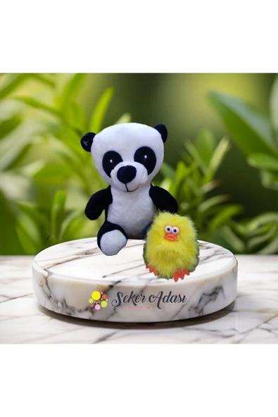 Şeker Adası Sevimli Peluş Panda Ayı ve Civciv - Resim 2