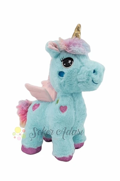Şeker Adası Kanatlı Kalpli Unicorn At 35 Cm Oyuncak Mint Peluş Pony At Uyku Ve Oyun Arkadaşı Mama - Resim 2
