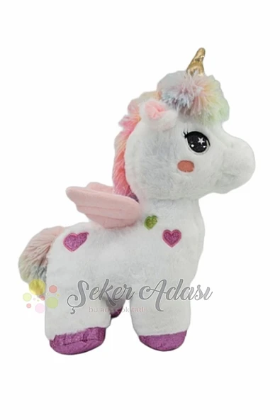 Şeker Adası Kanatlı Pembe Kalpli Unicorn At 35 Cm Oyuncak Beyaz Peluş Pony At Uyku Ve Oyun Arkadaşı Mama ürün görseli 1