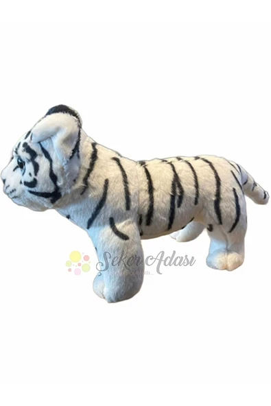 Şeker Adası Peluş Yavru Beyaz Kaplan 35 cm Oyuncak Uyku ve Oyun Arkadaşı Aslan Leopar - 4