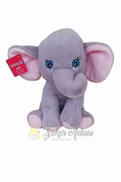Şeker Adası Sevimli Oturan Pembe Kulaklı Peluş Fil 30 Cm