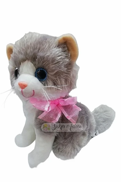 Şeker Adası Miyavlayan Sevimli Sesli Yumuşacık Gri Peluş Kedi 20 Cm - Hediyelik Uyku Ve Oyun Arkadaşı - 2