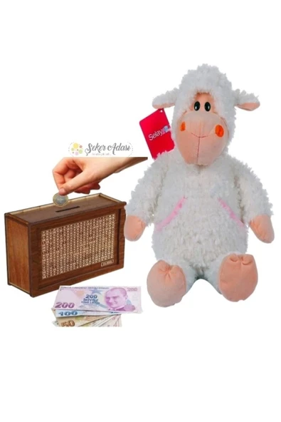 Şeker Adası Sevimli Cepli Kuzu 40 Cm Koç Peluş Oyuncak Ve Ahşap Hedefli Kumbara Para Biriktirme Kutusu ürün görseli