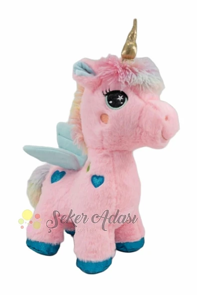 Şeker Adası Kanatlı Kalpli Unicorn At 35 Cm Oyuncak Pembe Peluş Pony At Uyku Ve Oyun Arkadaşı Mama - Resim 2