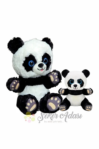 Şeker Adası Peluş Panda Ayı 25 Cm Ve Çocuk Yavru Panda 15 Cm Set Oyuncak