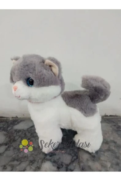 Şeker Adası Sevimli Ayakta Duran Miyavlayan Peluş Kedi 20 Cm Sesli Kedi Oyuncak 2 - 1