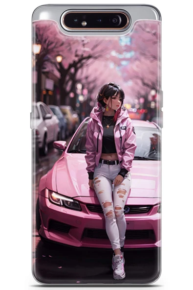 Uvilda Samsung Galaxy A80 Uyumlu Otomoto 23 Silikon Kapak Pembe Spor Araba