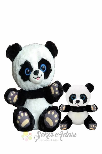 Şeker Adası Oyuncak Peluş Panda Ayı 28 Cm Ve Yavru Panda 15 Cm - Hediye Seti
