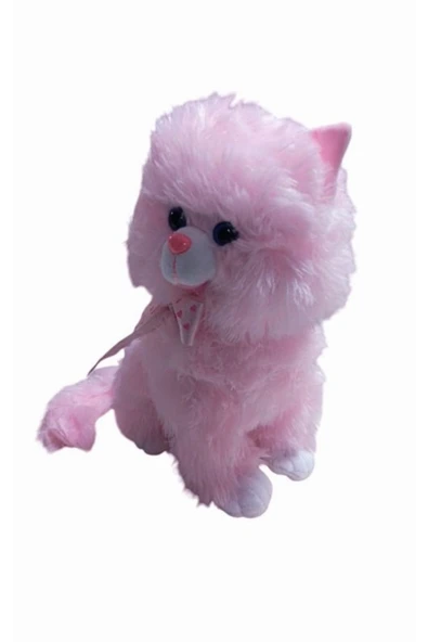 Şeker Adası Peluş Oyuncak Oturan Tombul Sevimli Sesli Peluş Pembe Kedi 45 cm - Resim 2