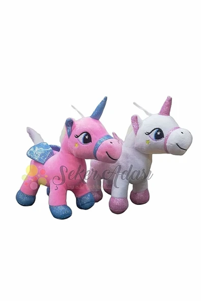 Şeker Adası Sevimli 2 Li Kanatlı Boynuzlu Peluş Unicorn Pony At Oyuncak 20 Cm