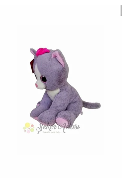 Şeker Adası Miyavlayan Pembe Tokalı Camgöz Peluş Sesli Kedi 30 Cm ( KEDİ SESİ ÇIKARAN ) - Resim 3