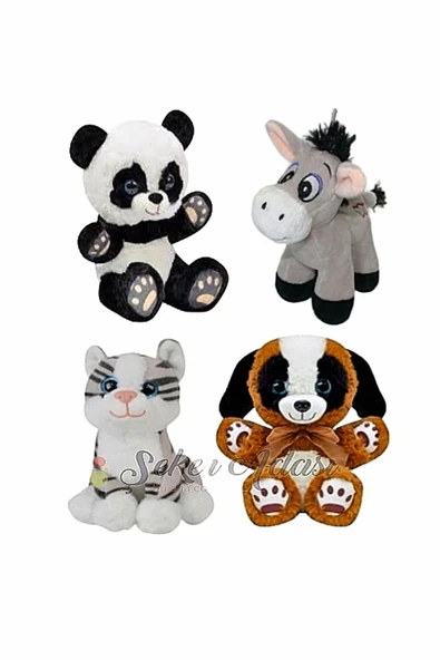 Şeker Adası Küçük Peluş Panda Ayı-Eşek-Köpek-Kedi 15 Cm Dörtlü Peluş Oyuncak