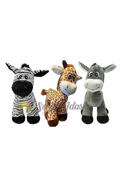 Şeker Adası Sevimli Peluş Eşek Zebra Zürafa Zuzu 28 Cm - 3 Lü Uyku Ve Oyun Arkadaşı Peluş Oyuncak Halley
