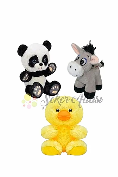 Şeker Adası Küçük Peluş Panda-Eşek-Civciv Ördek 15 Cm Üçlü Peluş Oyuncak ürün görseli 1