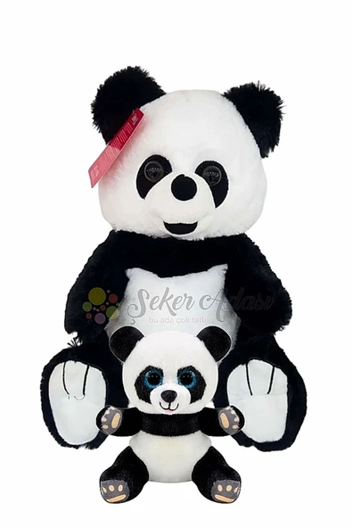 Şeker Adası Sevimli Anne Peluş Panda Ayı 30 Cm Ve Yavru Peluş Panda Ayı 15 Cm Oyuncak Uyku Ve Oyun Arkadaşı Mama