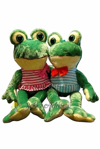 Şeker Adası Elbiseli Cam Göz Peluş Kurbağa Kardeşler - Oyuncak Uyku ve Oyun Arkadaşı ürün görseli