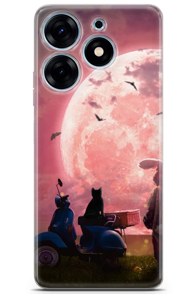 Uvilda Tecno Spark 10 Pro Uyumlu Otomoto 22 Darbe Önleyici Tavşan Pembe Ay