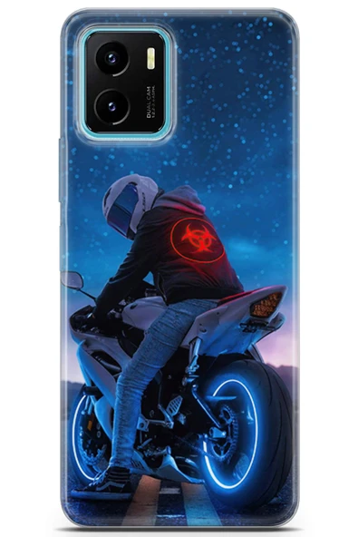 Uvilda Vivo Y15a Uyumlu Otomoto 28 Hd Kapak Gece Motor Neon Mavi