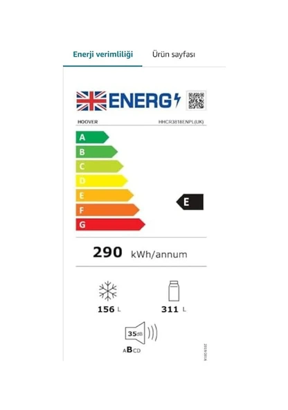 Hoover HHCR3818ENPL Gardırop Tipi No Frost Buzdolabı - 5